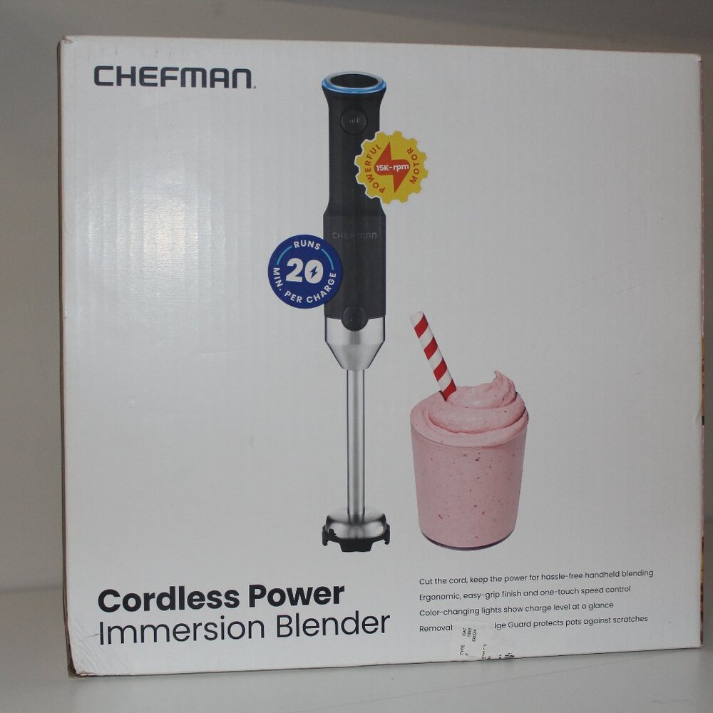 NEW Chefman RJ19-RS1 Cordless Power Portable Immersion Blender Stainless Steel